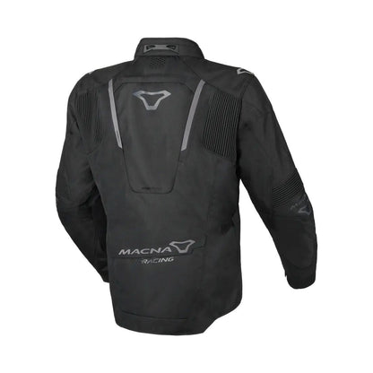 motorcycle jacket macna notch waterproof stretch rain shell insulated LED light prepared air vents ventilation epg black touring adventure adv back