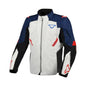 motorcycle jacket macna notch waterproof stretch rain shell insulated LED light prepared air vents ventilation epg gray blue red touring adventure adv front