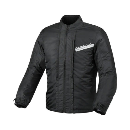 motorcycle jacket macna notch waterproof stretch rain shell insulated LED light prepared air vents ventilation epg black touring adventure adv front