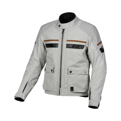 motorcycle jacket macna oryon raintex mesh laminated detachable thermos RISC reflection air vents ventilation light gray touring adventure adv front
