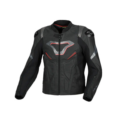 motorcycle jacket macna pointer ventilation vents perforated leather summer risc cow leather black touring adventure adv front