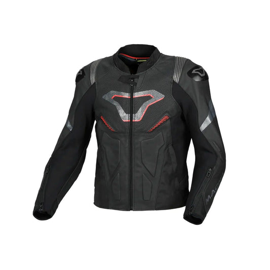 motorcycle jacket macna pointer ventilation vents perforated leather summer risc cow leather black touring adventure adv front