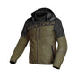 motorcycle jacket macna racoon waterproof air scoop raintex mesh laminated thermos risc r.is.c. reflection vents ventilation detachable hood green black touring adventure adv front