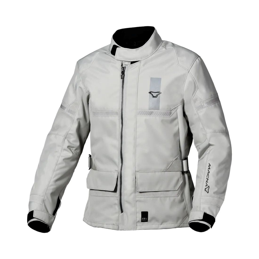 motorcycle jacket macna signal waterproof rtx mesh laminated thermos adjustable cuffs risc ce r.i.s.c. reflection light gray touring adventure adv front