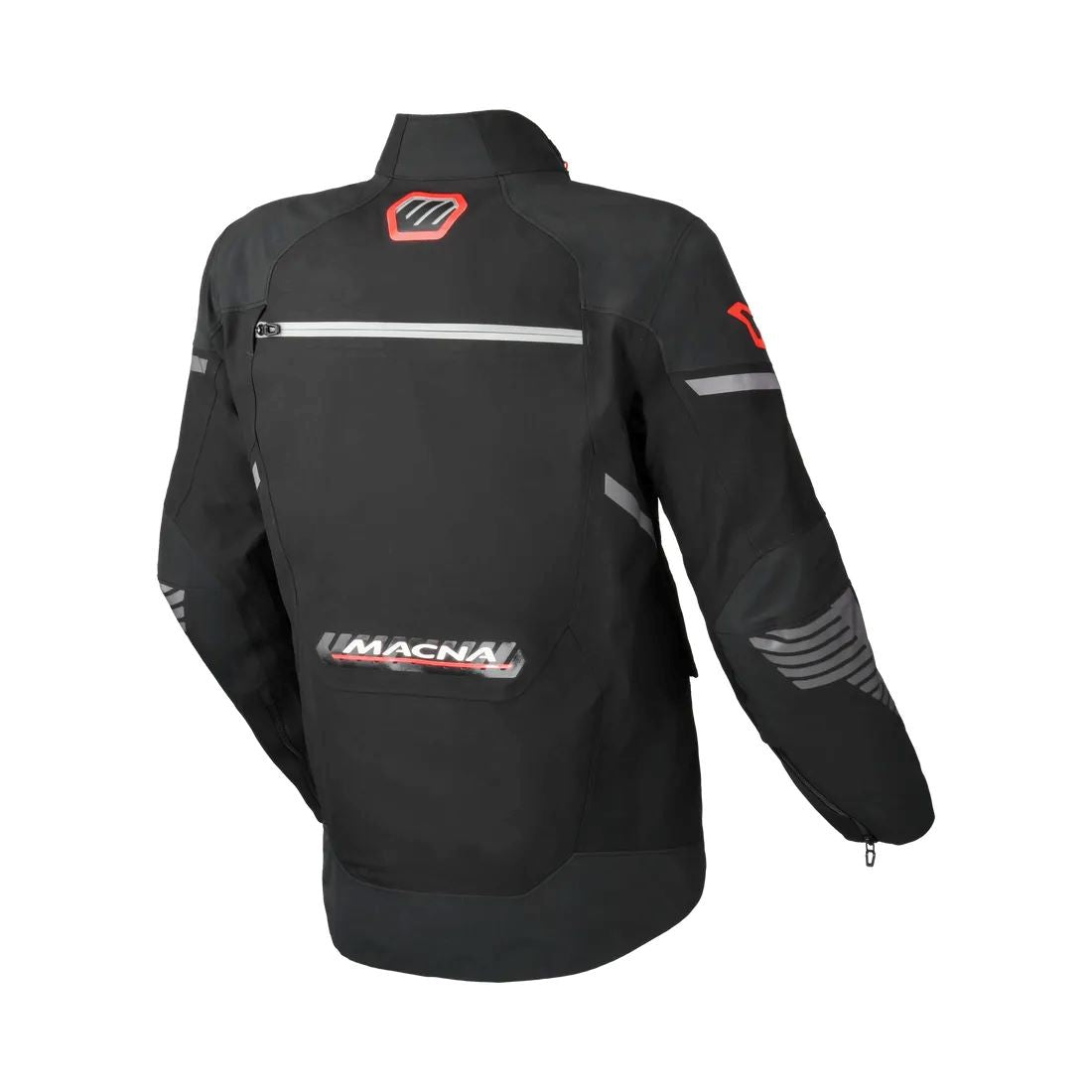 motorcycle jacket macna waterproof twinshell twin shell vents ventilation raintex laminated vision tech led light epg black touring adventure adv back