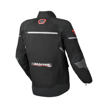 motorcycle jacket macna waterproof twinshell twin shell vents ventilation raintex laminated vision tech led light epg black touring adventure adv back