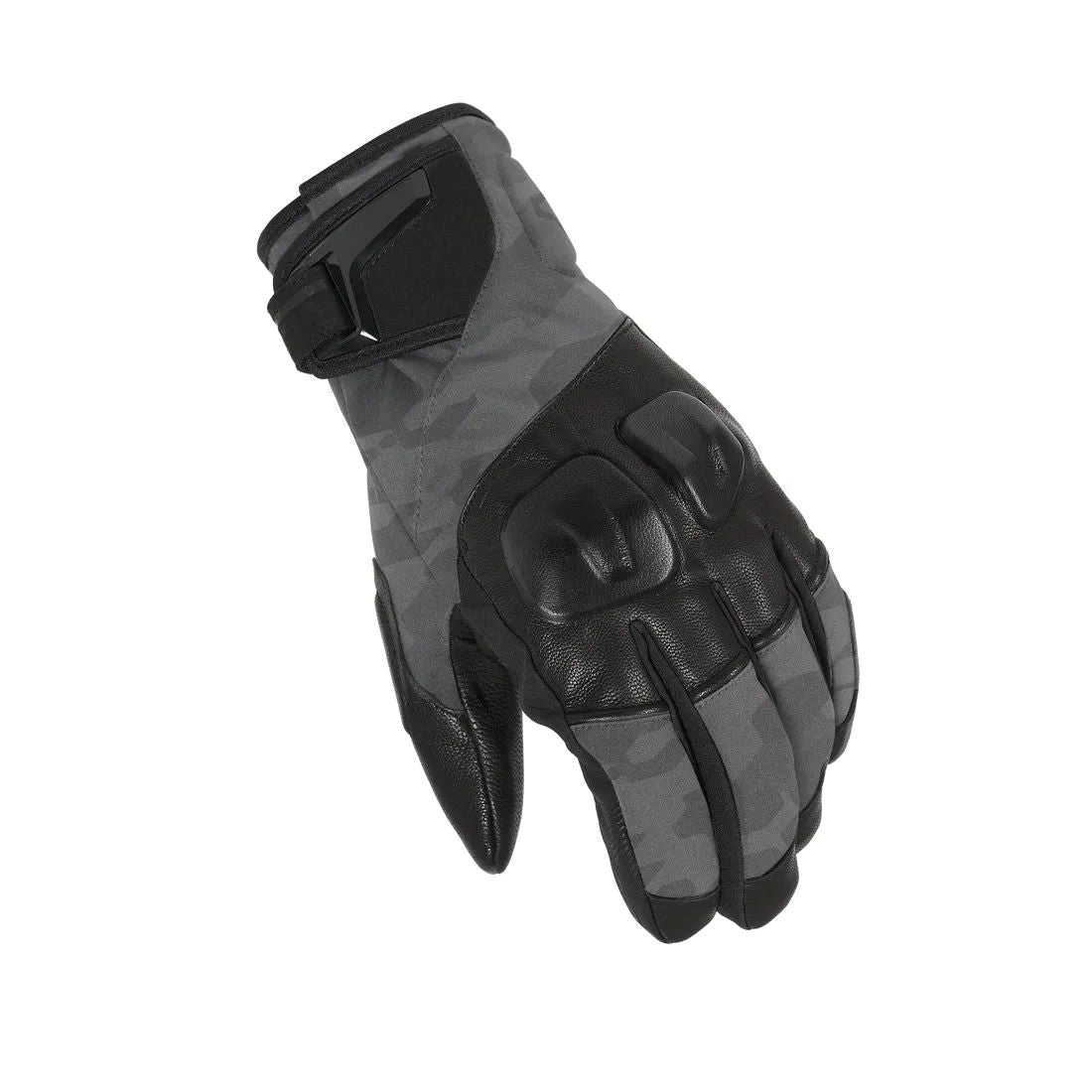 motorcycle gloves macna waterproof risc solid knuckle insulated goat leather palm reinforced touch tip black gray camo touring adventure adv top