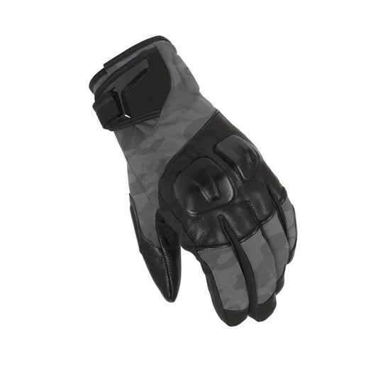 motorcycle gloves macna waterproof risc solid knuckle insulated goat leather palm reinforced touch tip black gray camo touring adventure adv top