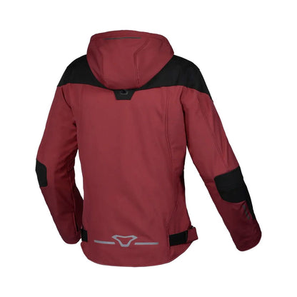 motorcycle jacket macna territory womens waterproof softshell mesh raintex membrane thermos detachable vents ventilation air panels hoodie red black touring adventure adv back