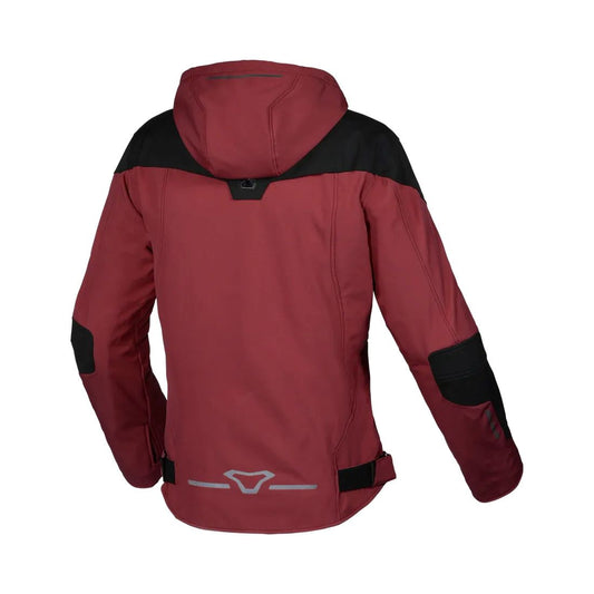 motorcycle jacket macna territory womens waterproof softshell mesh raintex membrane thermos detachable vents ventilation air panels hoodie red black touring adventure adv back