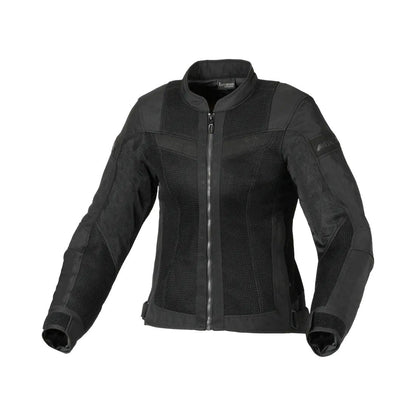motorcycle jacket macna velotura womens vents ventilation ventilated 3d mesh risc reflection ce protection black touring adventure adv front