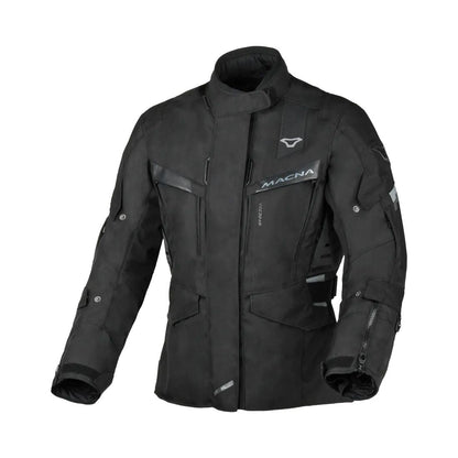 motorcycle jacket macna zatra womens air panels vents ventilation raintex mesh laminated vision tech prepared led light night eye nighteye retro reflective tech epg air scoop black touring adventure adv top