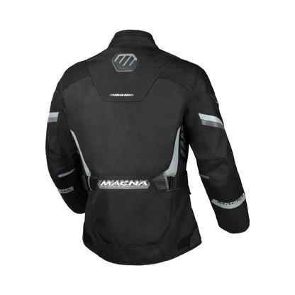 motorcycle jacket macna zatra womens air panels vents ventilation raintex mesh laminated vision tech prepared led light night eye nighteye retro reflective tech epg air scoop black touring adventure adv back