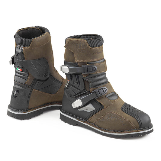 motorcycle boots Forma Terra Evo Low adventure adv brown offroad comfort touring riding gear footwear