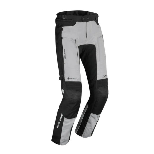 motorcycle pants dane dalvik goretex inner pants braces prepared knee protectors reflective grip patches riding silver gray black alpine touring adventure adv front